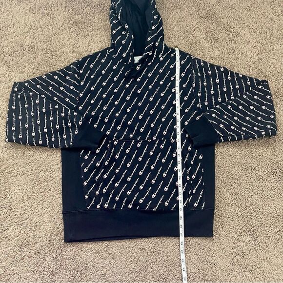 Champion Brand Blue Reverse Weave All Over Logo Print Hoodie Sweatshirt SZ M EUC - Picture 9 of 12